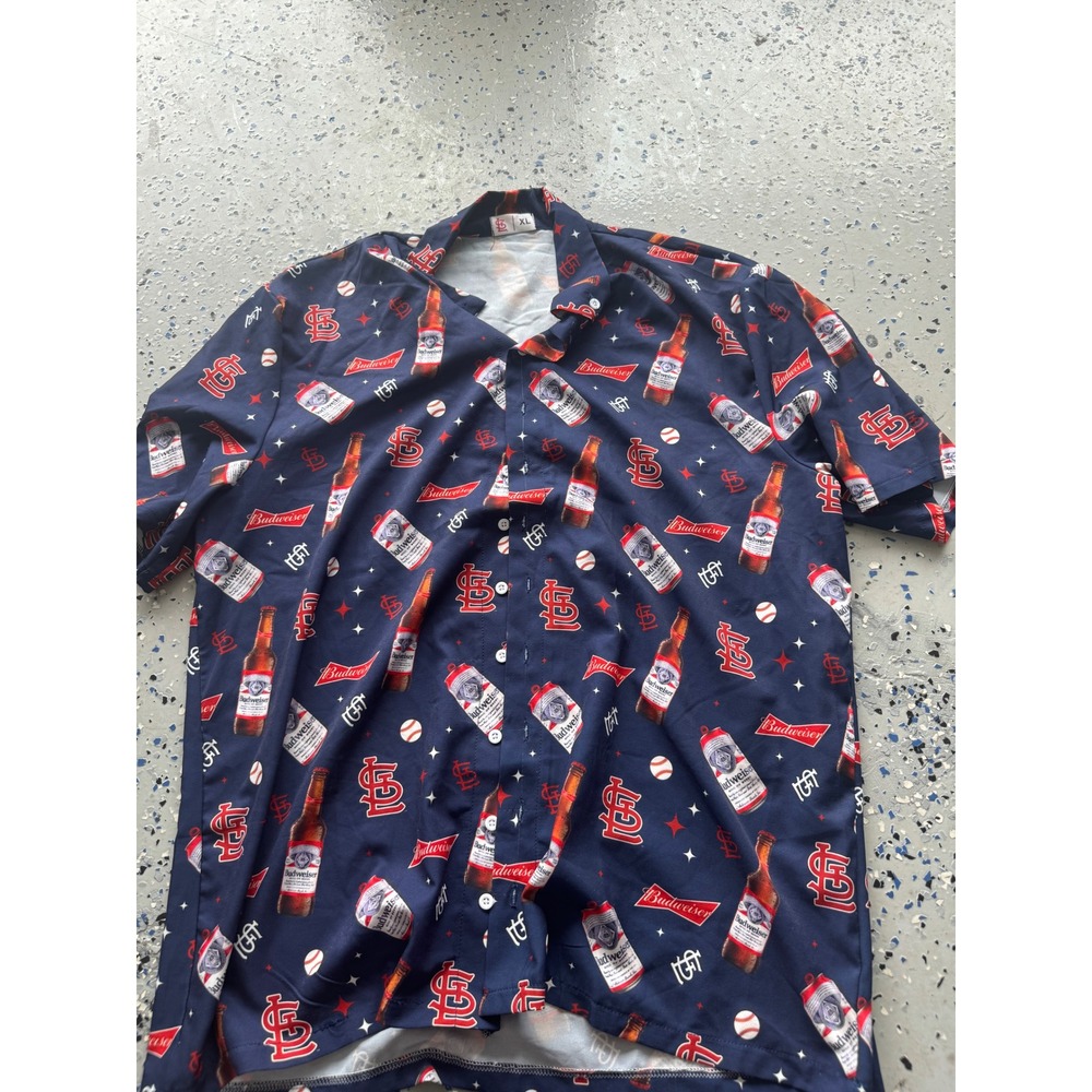 Budweiser St. Louis‎ Cardinals Button Up Beer Bottle Print Shirt XL